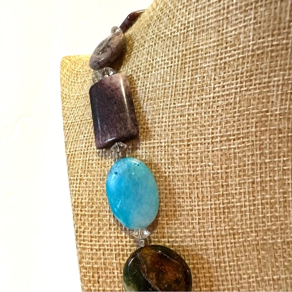 Multi Gemstone Genuine Collar Necklace in tans, browns, blue, yellow, pink - Picture 10 of 12